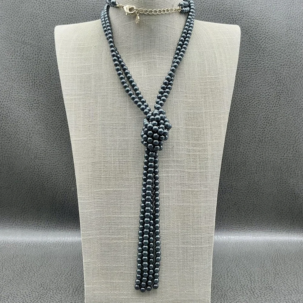 Charter Club Necklace‎ Gray Beaded Lariat Tassel 24 In Womens Statement Jewelry